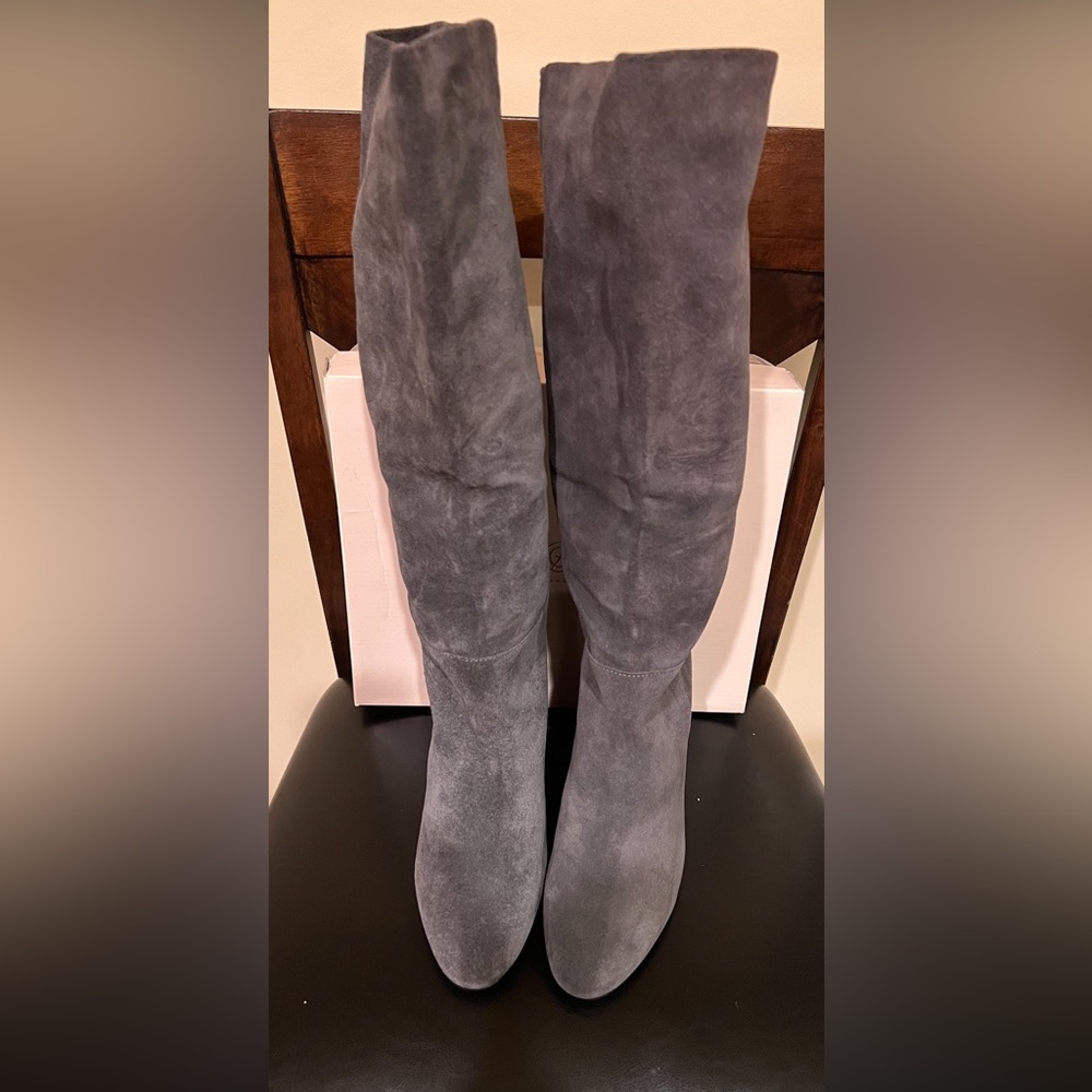 Chinese Laundry, Gun Powder Grey Suede knee high boots